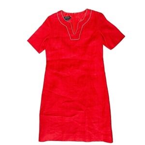 Pendleton Orange Red Woolen Mills Short Sleeve Linen Shift Dress Size 6